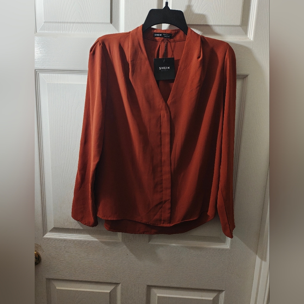 SHEIN Orange Long Sleeve Mandarin Collar Blouse XS, NWT